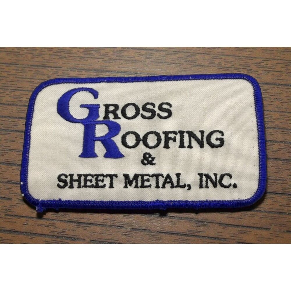 Gross Roofing & Sheet Metal Patch Vintage Embroidered Logo Blue White